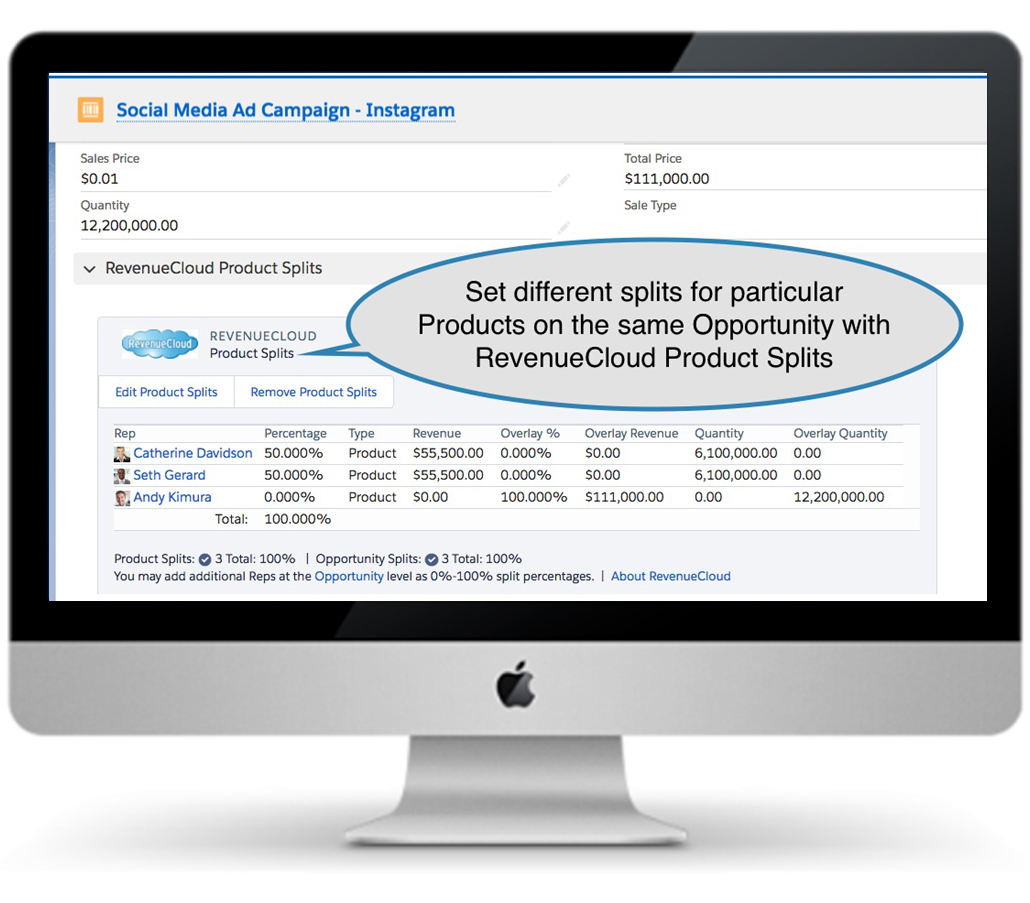 RevenueCloud Product Splits enable you to apply different splits by Opportunity Product.